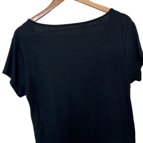 Target Basic Black Ribbed Wooden Button Crewneck Short Sleeve Cropped Top - Picture 12 of 14